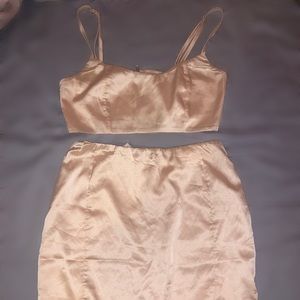 Nude Satin Two Piece Dress